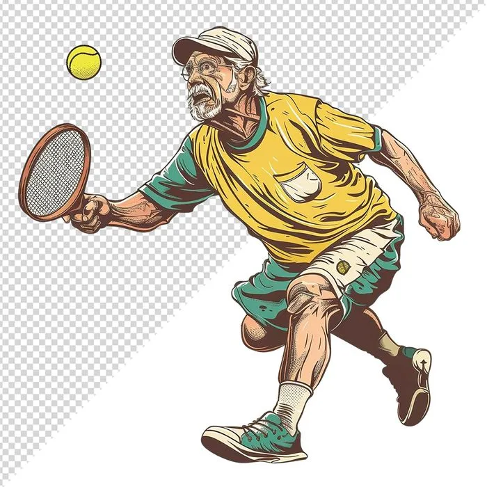 Ảnh minh họa ông già chơi Pickleball phong cách retro chất lượng cao - File PNG 030