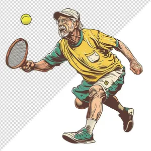 Ảnh minh họa ông già chơi Pickleball phong cách retro chất lượng cao - File PNG 030