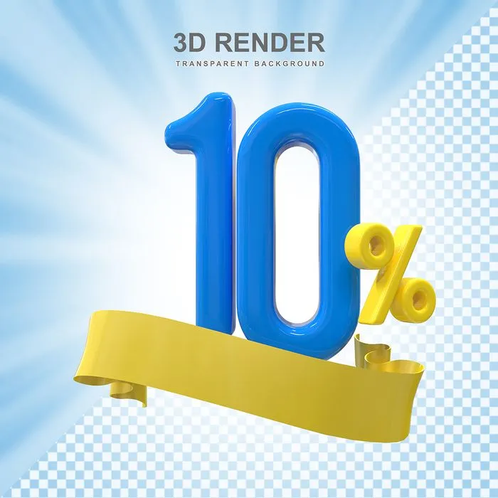 Mẫu số sale giảm giá 10% 3D màu xanh dương PNG chất lượng cao CR045