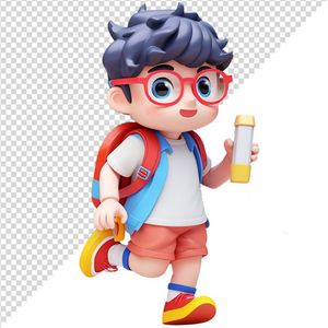 Hình ảnh bé trai đeo cặp 3D vui vẻ tới trường file PNG CR 800