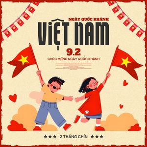 Mẫu Poster ảnh minh họa trẻ em cầm cờ chào mừng ngày quốc khánh Việt Nam PSD 45