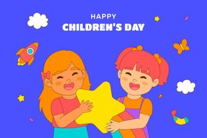 Mẫu banner, background trẻ vui chơi trên bầu trời mừng ngày lễ của trẻ - CR1092