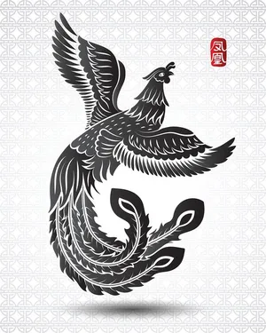 Mẫu hoa văn phượng hoàng màu đen vector CR004