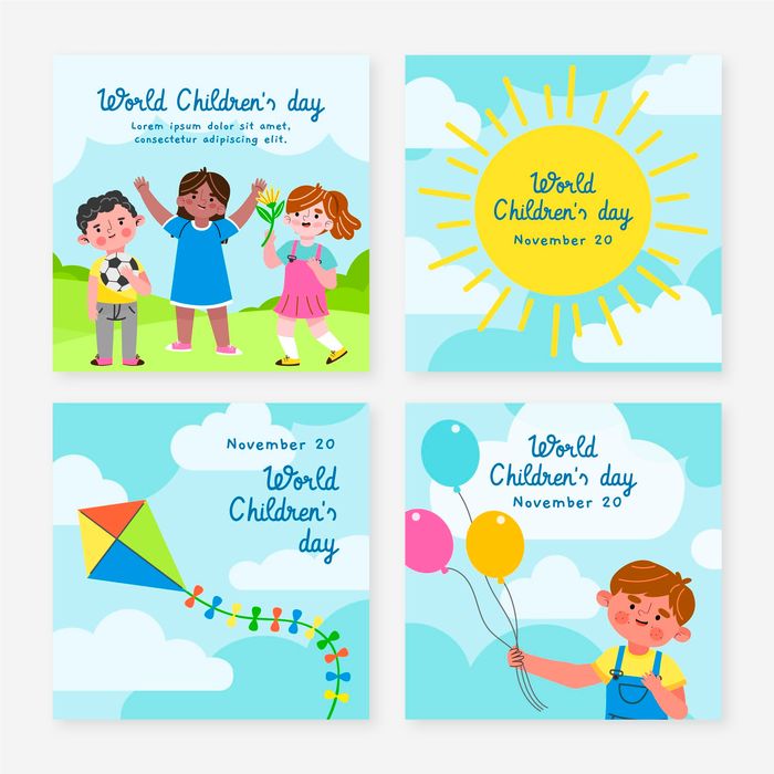 Mẫu 4 poster trẻ vui chơi mừng ngày thiếu nhi vector CR736