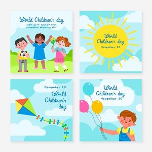Mẫu 4 poster trẻ vui chơi mừng ngày thiếu nhi vector CR736