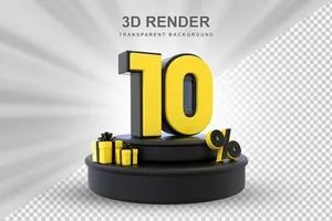 Mẫu số sale giảm giá 10% 3D màu vàng PNG chất lượng cao CR121