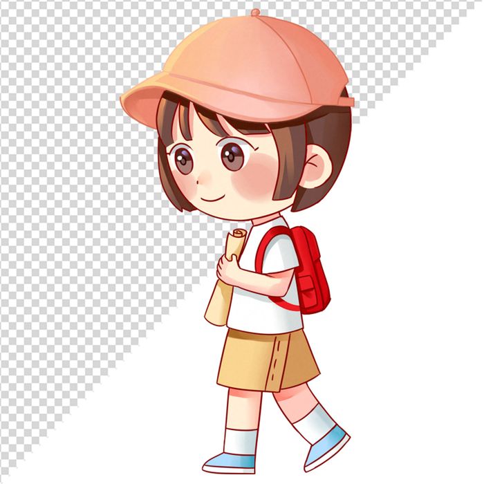 Hình ảnh cô bé đội mũ đeo cặp sách tới trường 3D file PNG CR 809