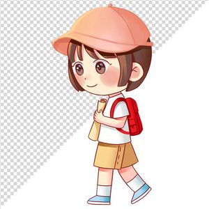 Hình ảnh cô bé đội mũ đeo cặp sách tới trường 3D file PNG CR 809