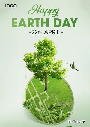 Poster mừng ngày trái đất cây xanh và chim File PSD 007