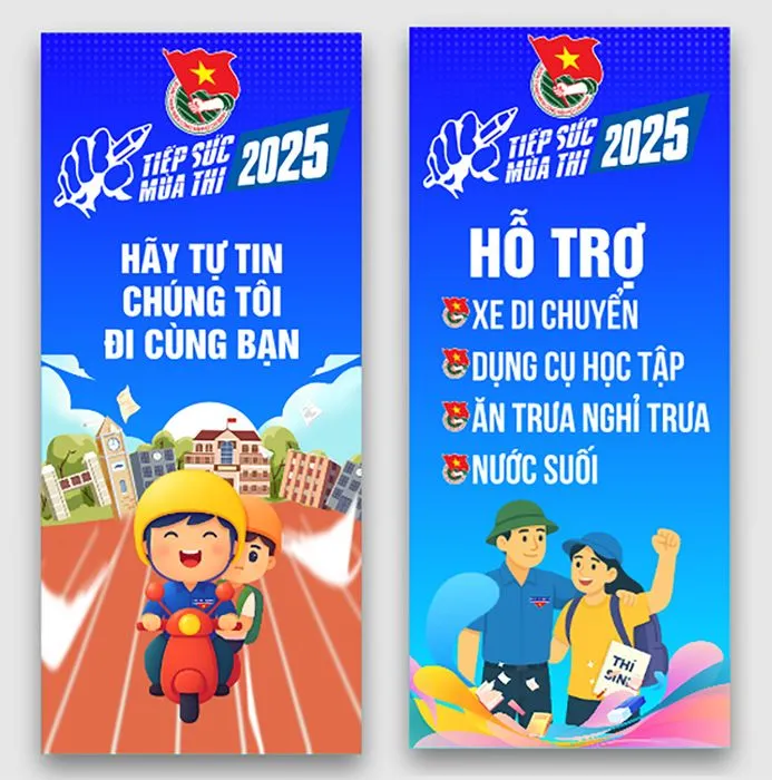 Phướn dọc chương trình tiếp xúc mùa thi 2025 của đoàn thanh niên tình nguyện File corel