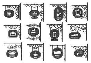 Bộ sưu tập icon biển hiệu quán cà phê tối giản file AI - 042
