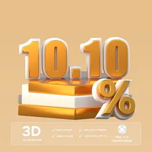 Mẫu số sale giảm giá 10% 3D màu vàng viền trắng PNG chất lượng cao CR069