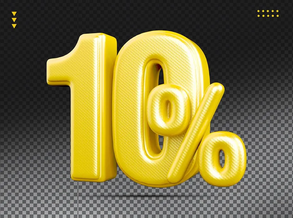 Mẫu số sale giảm giá 10% 3D màu vàng gold PNG chất lượng cao CR074