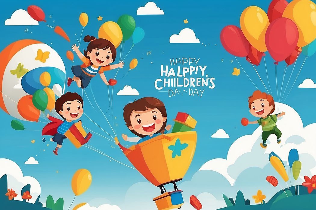 Mẫu thiệp banner, background trẻ em vui chơi cùng bóng bay ngày lễ của trẻ CR843