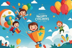 Mẫu thiệp banner, background trẻ em vui chơi cùng bóng bay ngày lễ của trẻ CR843